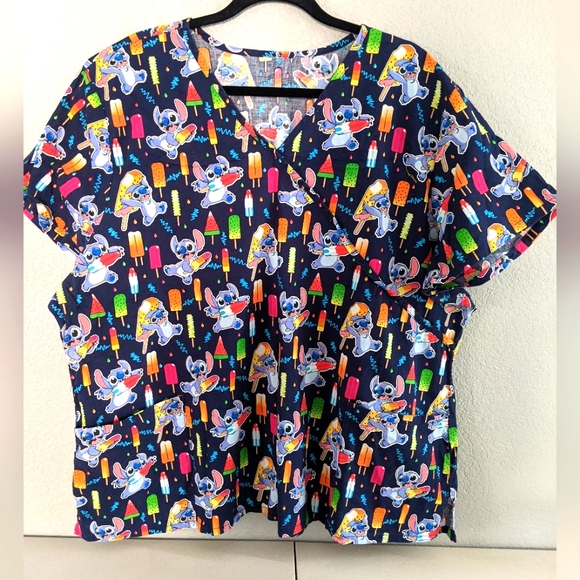 Disney Tops - Disney Lilo Stitch Scrub Top Medical Office Uniform Patriotic Costume Cute